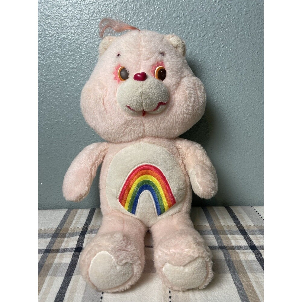 VTG CARE BEARS 1983 Plush Stuffed Animal 17 INCH CHEER BEAR Pink Rainbow Kenner